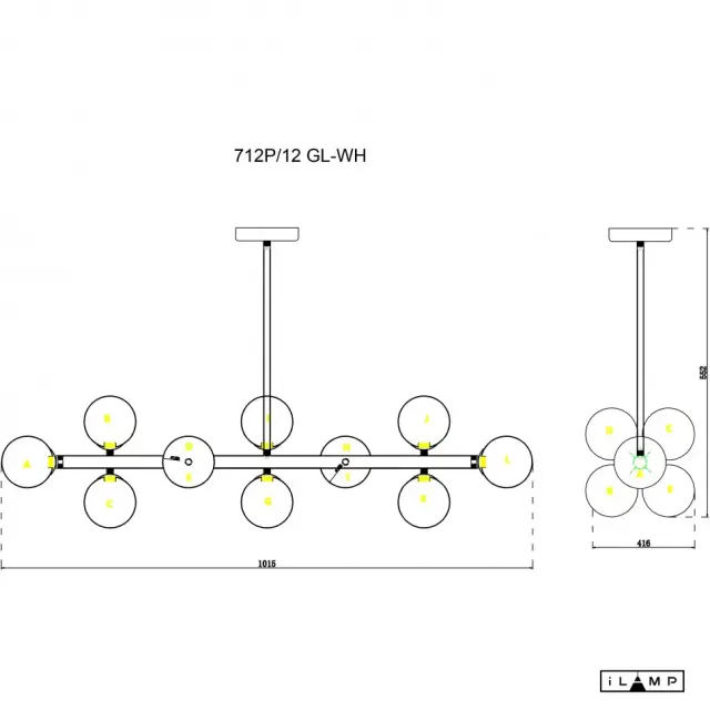 Светильник iLamp 712P/12 GL-WH GOLDEN — золотой, ракурс 2