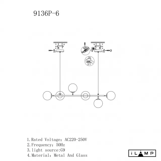 Светильник iLamp 9136P/6 BK-WH GOLDEN — черный, ракурс 2