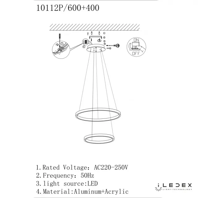 Светильник iLedex 10112P/2-39W-3000K (6/4) BR AXIS — латунь, ракурс 2