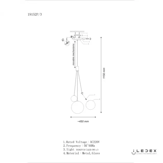Люстра iLedex 19152P/3-6W-3000K SL SELFIE — никель, ракурс 2