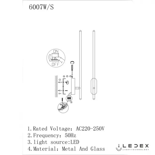 Бра iLedex 6007W/S - 8W - 3000K BK ROYAL — черный, ракурс 5