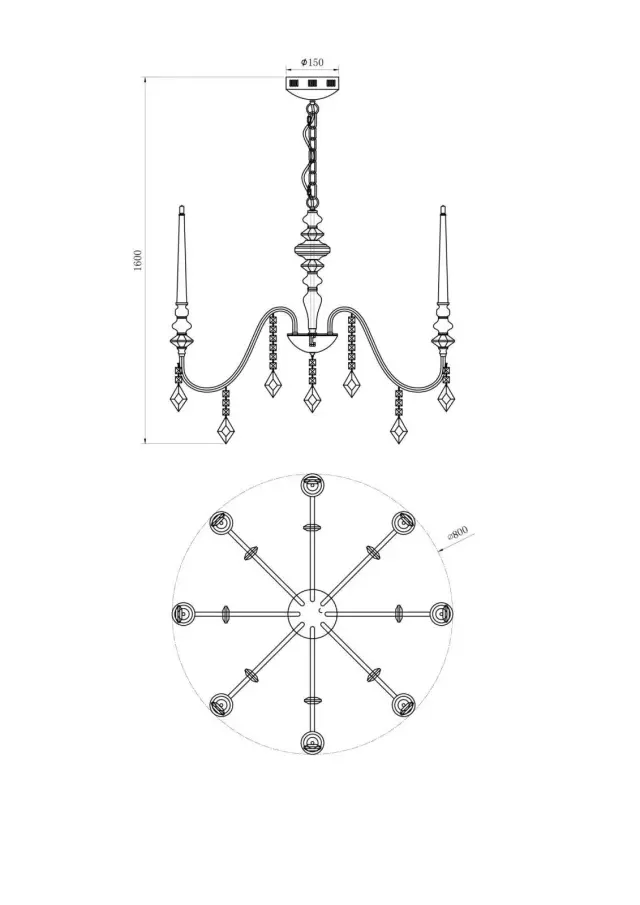 Люстра Lucia Tucci MAYA 4450.8 chrome — хром, ракурс 2