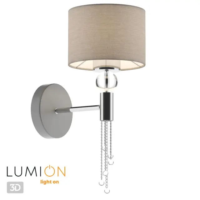 Бра в стиле неоклассика Lumion с серым тканевым плафоном и декоративными металлическими цепочками, ракурс 4