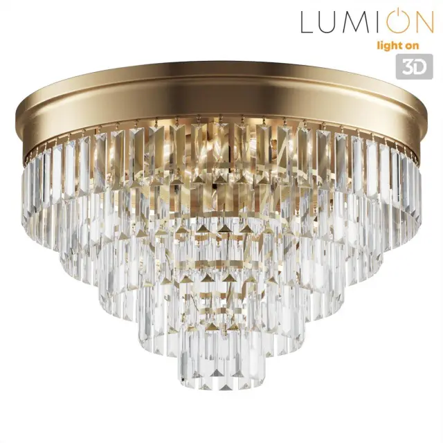 Потолочная люстра Lumion из латуни и прозрачного рельефного хрусталя с многоярусным декором, ракурс 4