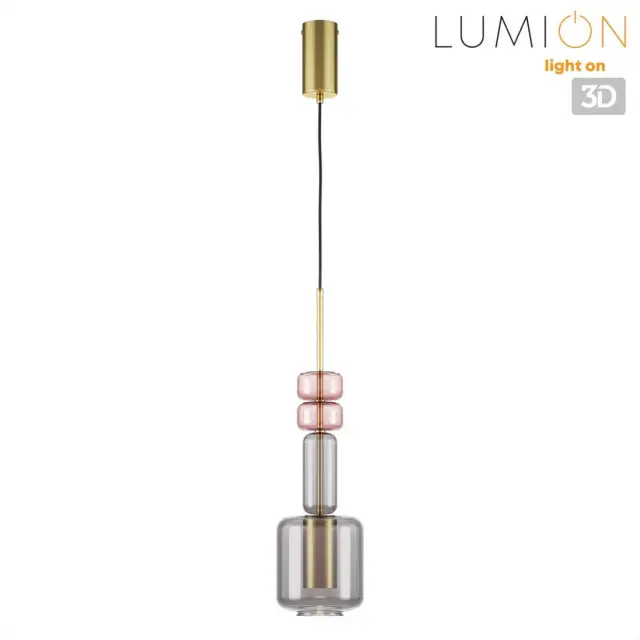 Подвесной светильник Lumion с бронзовым корпусом, тонированным стеклом и декоративными элементами в форме квадрата, ракурс 3