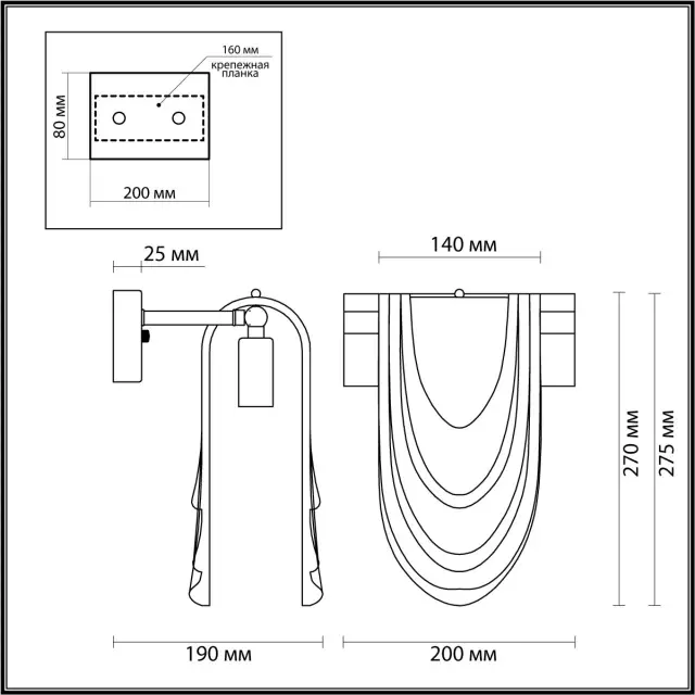 Накладное бра Lumion в матовой латуни с крупным рельефным прозрачным стеклянным плафоном, стиль Арт-деко, ракурс 3