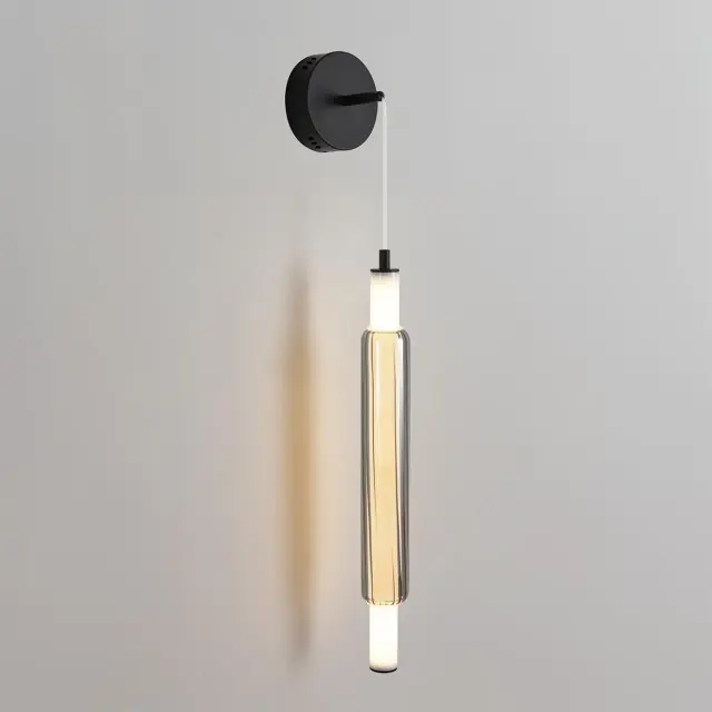 Подвесной светильник минимализма Lumion с черным матовым корпусом и высоким цилиндрическим тонированным акриловым, ракурс 2