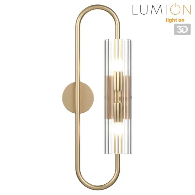 Накладное бра в стиле минимализм Lumion TORONTO, золото, вертикальный плафон из рельефного стекла, ракурс 3