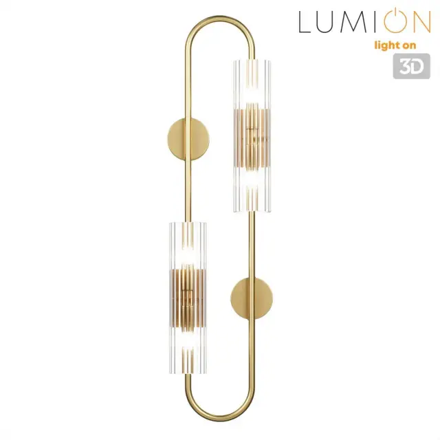 Накладное бра Lumion в золотом цвете, вертикальная композиция из четырех секций с прозрачным матовым стеклом, ракурс 3