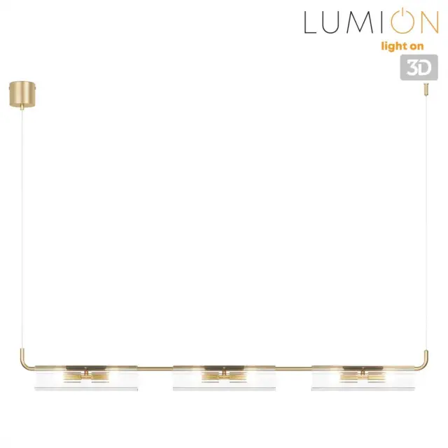 Подвесной светильник Lumion с шестью горизонтальными секциями, матовый золотой металл и рельефное стекло, ракурс 3