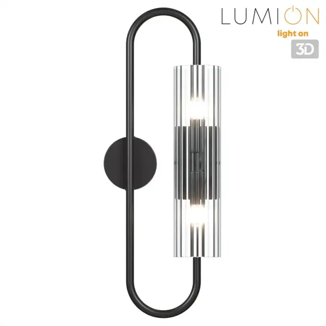 Накладное бра Lumion матовый черный металл с вертикальным прозрачным рельефным стеклом, 2 светильника, ракурс 3