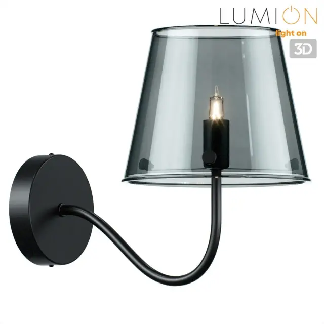 Бра Lumion в стиле Модерн с дымчатым матовым стеклянным плафоном и черной матовой арматурой, ракурс 3