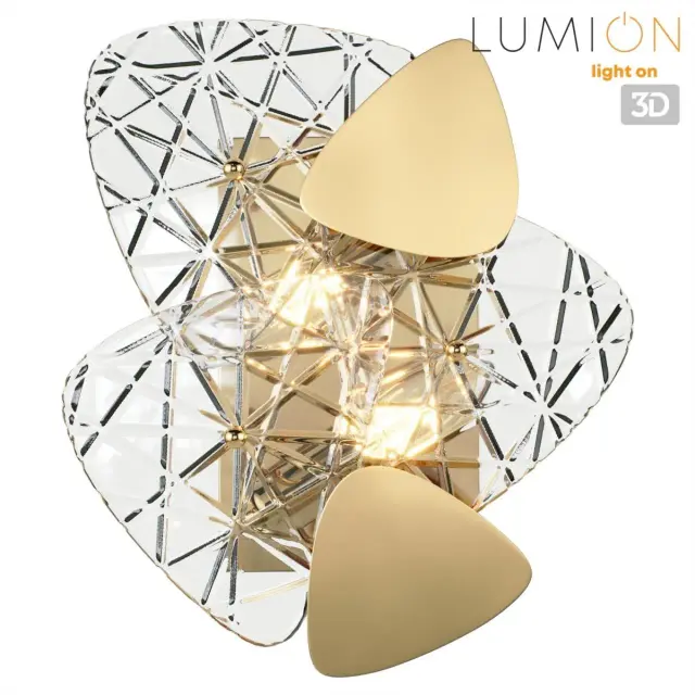 Накладное бра Lumion QUEENY, золото и стекло, арт-деко дизайн с рельефными элементами, ракурс 3