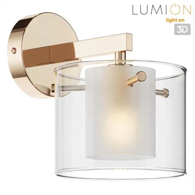 Бра Lumion с прозрачным стеклянным цилиндром и глянцевой золотой металлической основой в стиле Модерн, ракурс 5