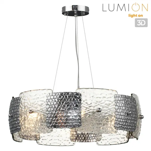 Подвесная люстра Lumion из хрома и прозрачного рельефного стекла с шестью источниками света, ракурс 5