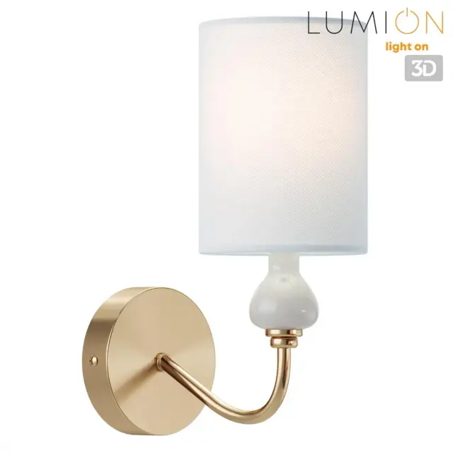 Настенный бра Lumion в стиле Неоклассика с зеленым матовым текстильным плафоном и латунными элементами, ракурс 5