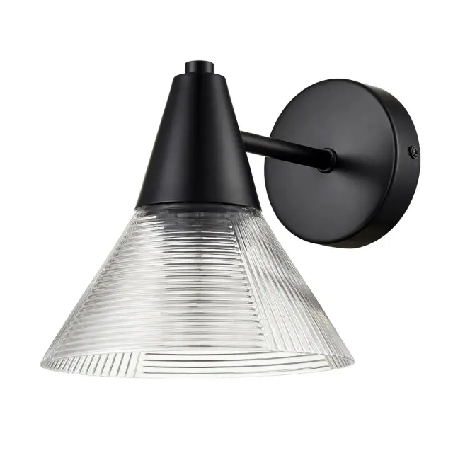 Бра Lumion черный матовый металл с конусным плафоном из прозрачного рельефного стекла