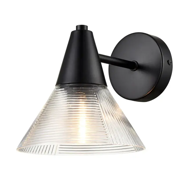 Бра Lumion черный матовый металл с конусным плафоном из прозрачного рельефного стекла, ракурс 2