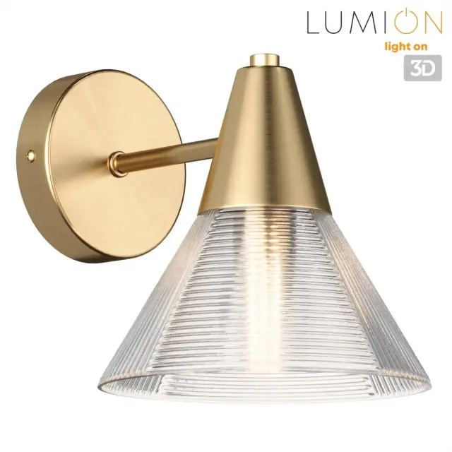 Бра Lumion матовая латунь с конусным плафоном из прозрачного рельефного стекла в стиле Неоклассика, ракурс 4