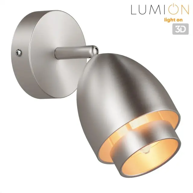 Бра Lumion в матовом никеле, минималистичный дизайн с коническим металлическим плафоном и одним источником света, ракурс 3