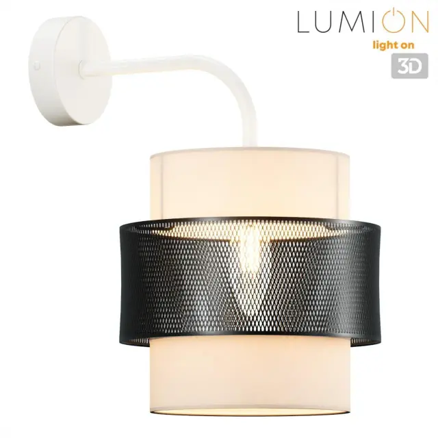 Бра Lumion в лофт-стиле, белый матовый корпус, сочетание тканевых плафонов и декоративной металлической сетки, ракурс 3