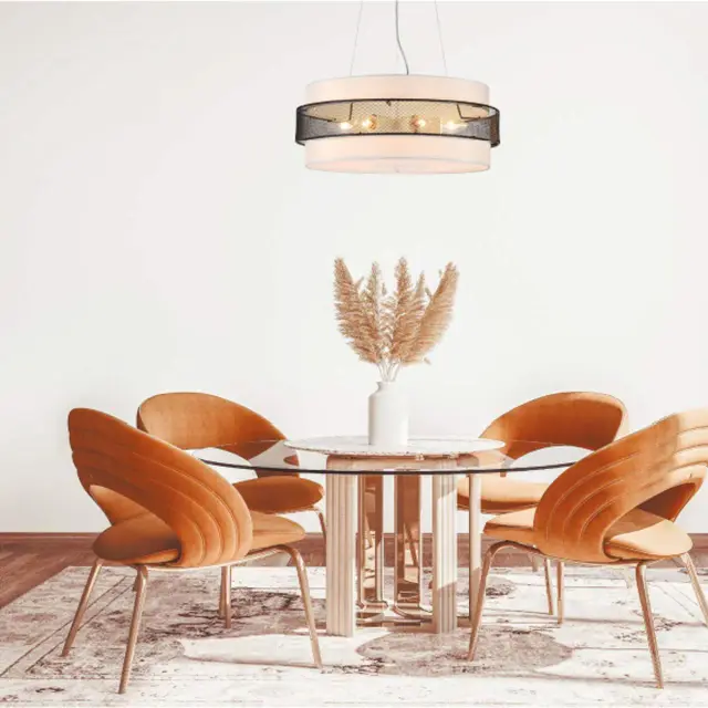 Потолочный светильник Lumion в стиле Лофт, белый корпус, текстильный плафон и декоративная черная металлическая сетка с, ракурс 5