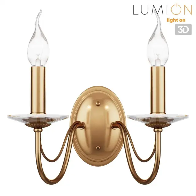 Бра Lumion в стиле Неоклассика из металла и меди с двумя открытыми плафонами и хрустальными розетками, ракурс 5