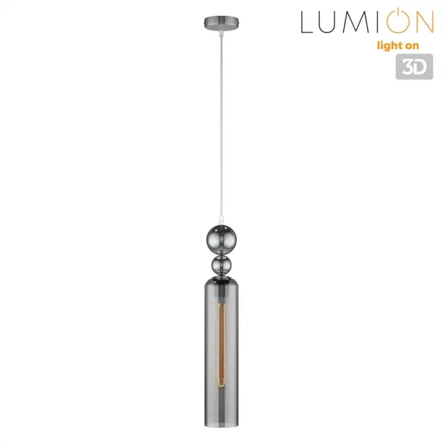 Подвесной светильник Lumion из хрома с глянцевыми сферами и вертикальным плафоном из тонированного рельефного стекла, ракурс 4