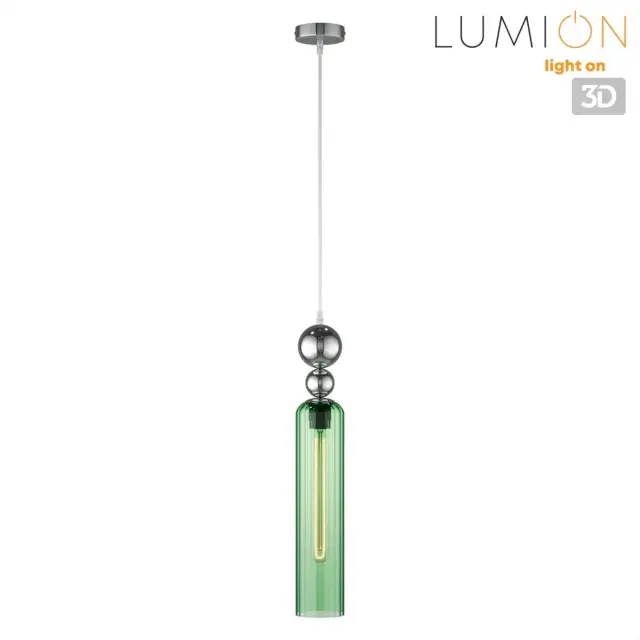 Подвесной светильник Lumion в стиле модерн с зеленым рельефным стеклянным плафоном и хромированными элементами, ракурс 4