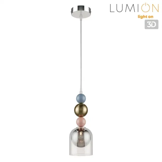 Подвесной светильник Lumion из хрома и стекла с каскадом цветных сфер голубой, золотой и персиковой гамм, ракурс 4