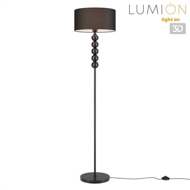 Торшер Lumion в стиле Неоклассика, черный матовый металл с декоративными сферами и тканевым плафоном, ракурс 4