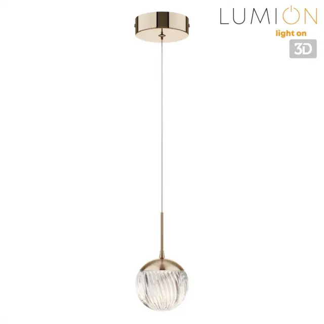 Подвесной светильник Lumion, золотой матовый металл, шарообразный акриловый плафон с рельефом, ракурс 4