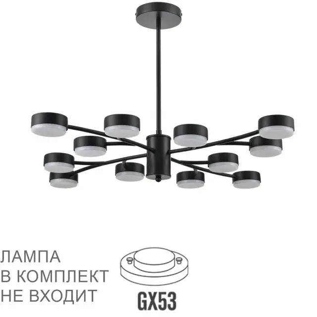 Потолочная люстра Lumion TORINA с двенадцатью круглыми плафонами из матового черного металла