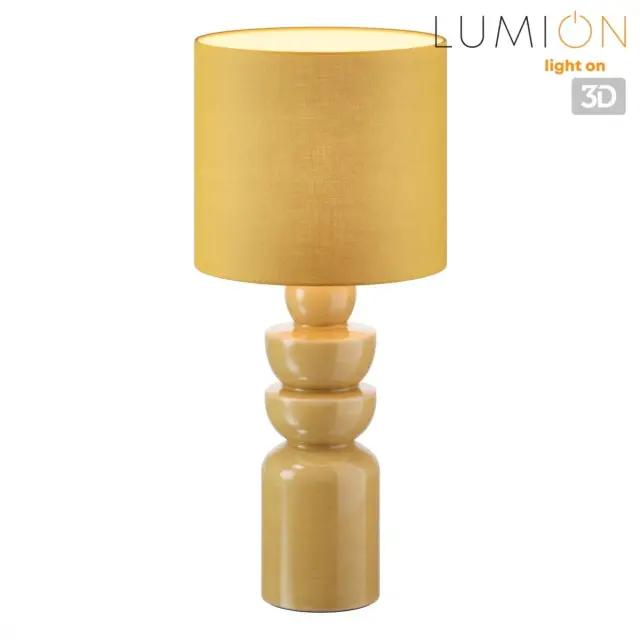 Настольная лампа Lumion в желтом текстильном абажуре на матовом желтом керамическом основании, стиль Неоклассика, ракурс 3