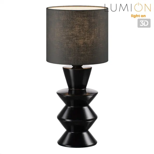 Настольная лампа Lumion SEGI с черным текстильным плафоном и симметричным керамическим основанием, ракурс 3