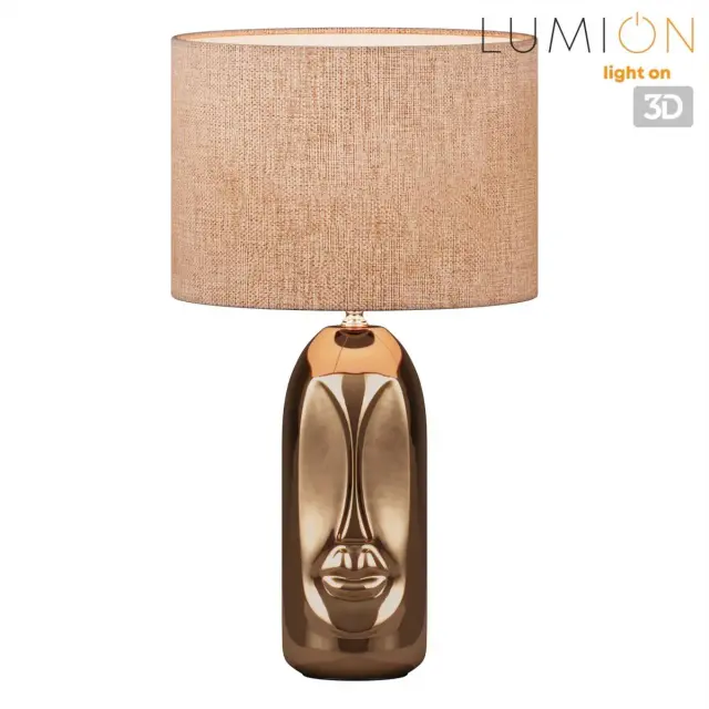 Настольная лампа Lumion с бежевым матовым текстильным плафоном и основании из бронзы, ракурс 4