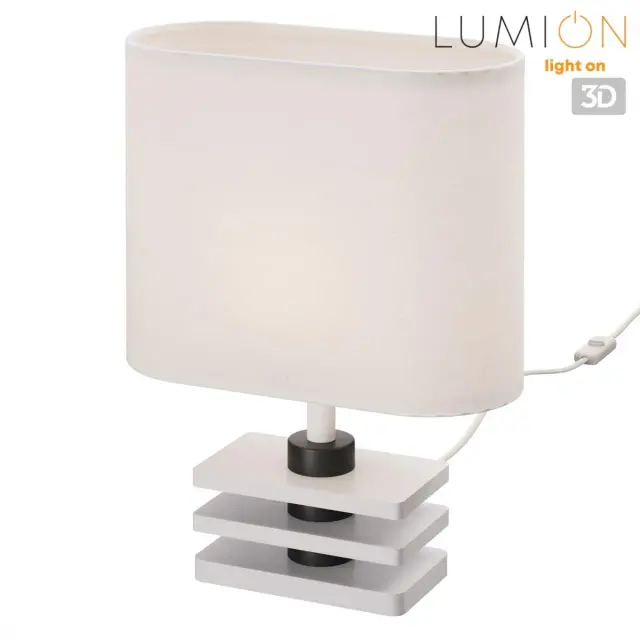 Настольная лампа Lumion в скандинавском стиле с белым тканевым плафоном и деревянным основанием, ракурс 4