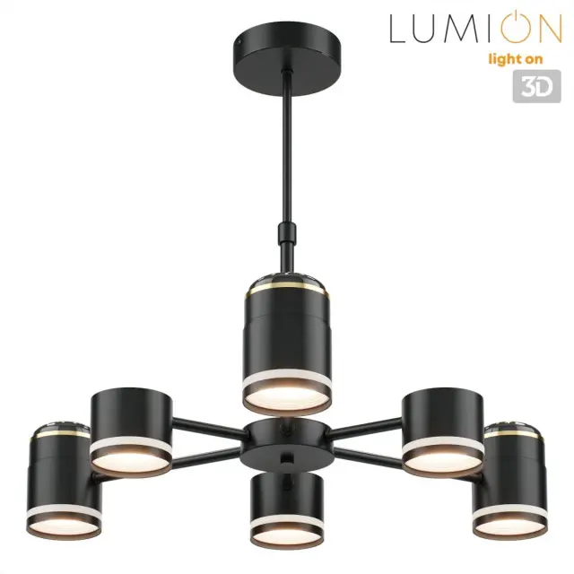 Потолочная люстра Lumion VIRSAVA с 6 цилиндрическими плафонами из черного матового металла и акрила, ракурс 5