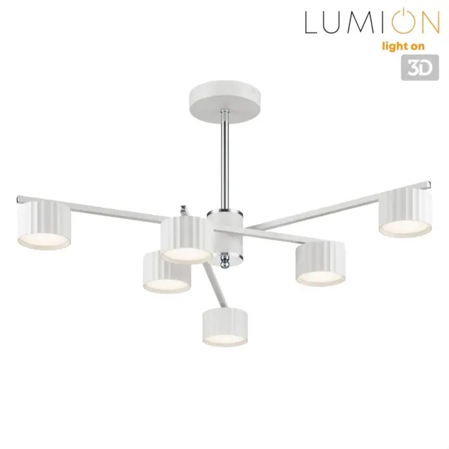 Потолочная люстра в стиле минимализм от Lumion с шестью цилиндрическими плафонами и белым матовым металлом, ракурс 4