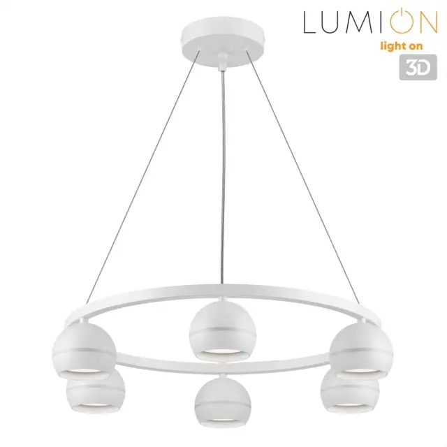 Подвесной светильник Lumion белый, кольцевая конструкция с шестью акриловыми плафонами из матового металла, ракурс 4