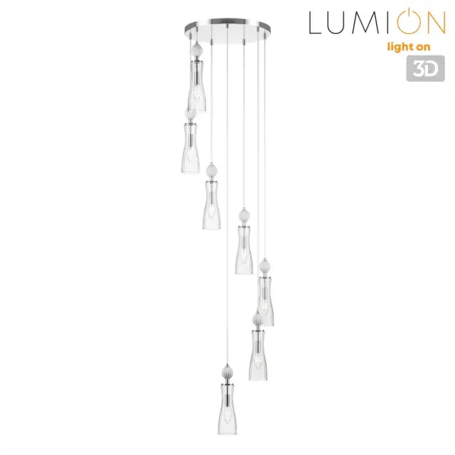 Подвесной светильник Lumion из хрома с семью подвесками из рельефного прозрачного стекла, ракурс 5