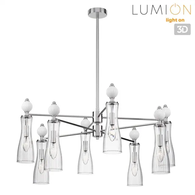 Потолочная люстра Lumion в стиле Модерн, 8 ламп, хром и керамика, с прозрачными стеклянными плафонами с рельефом, ракурс 5