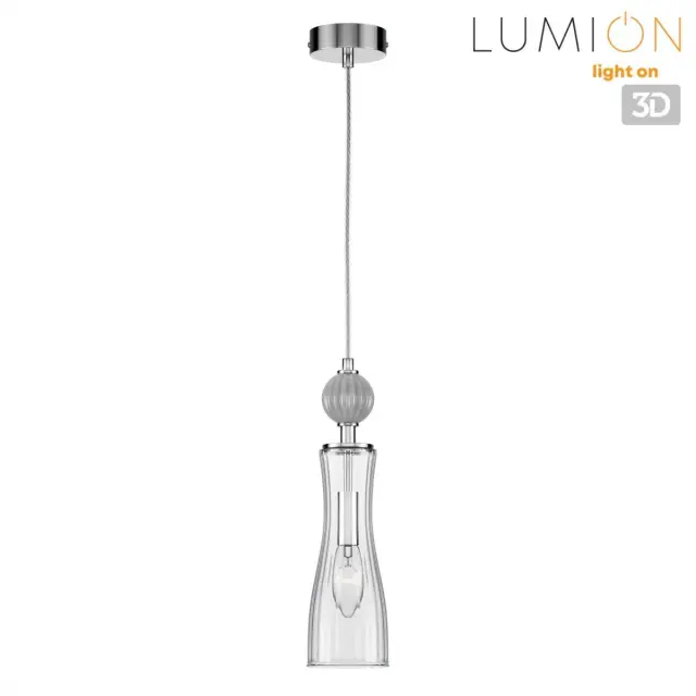 Подвесной светильник Lumion из хрома с рельефным стеклянным плафоном и шарообразным белым декором, ракурс 5
