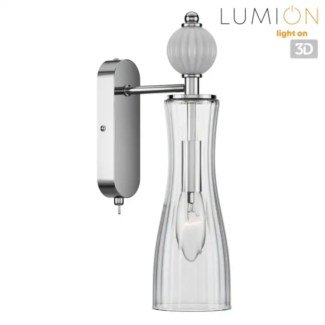Настенный бра Lumion в стиле модерн, хромированная арматура и стеклянный плафон с рельефным декором, ракурс 5