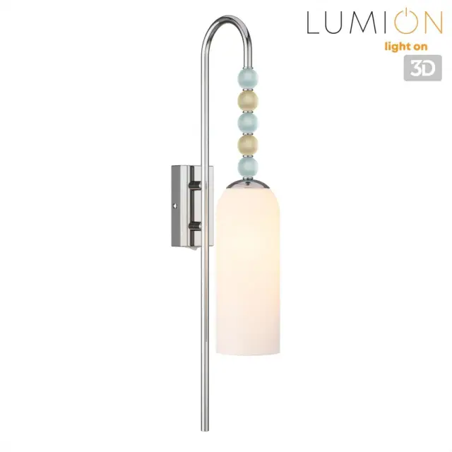Бра Lumion в стиле Арт-деко, хром, каскад стеклянных бусин и матовый белый плафон, ракурс 5