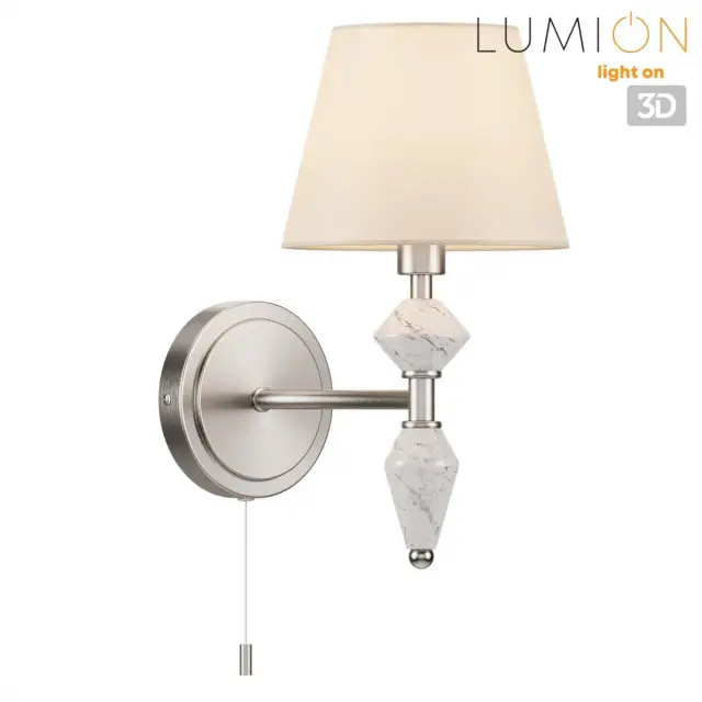 Настенный бра Lumion в стиле Неоклассика с белым тканевым плафоном и никелированными элементами декора, ракурс 5