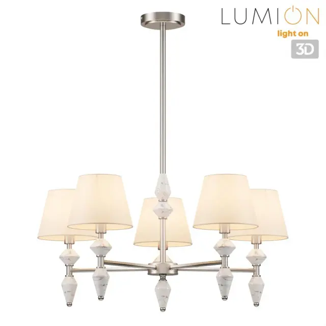 Потолочная люстра Lumion VERMONT с 5 лампами, никелевая арматура и матовые белые тканевые абажуры, ракурс 5
