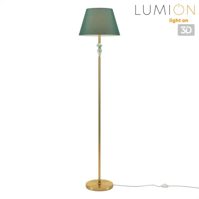 Торшер Lumion в стиле Неоклассика с зеленым матовым текстильным плафоном на латунной металлической основе, ракурс 5
