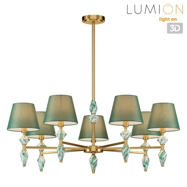 Потолочная люстра Lumion VERMONT, латунь, 7 плафонов из зеленого матового текстиля, стиль Неоклассика, ракурс 4
