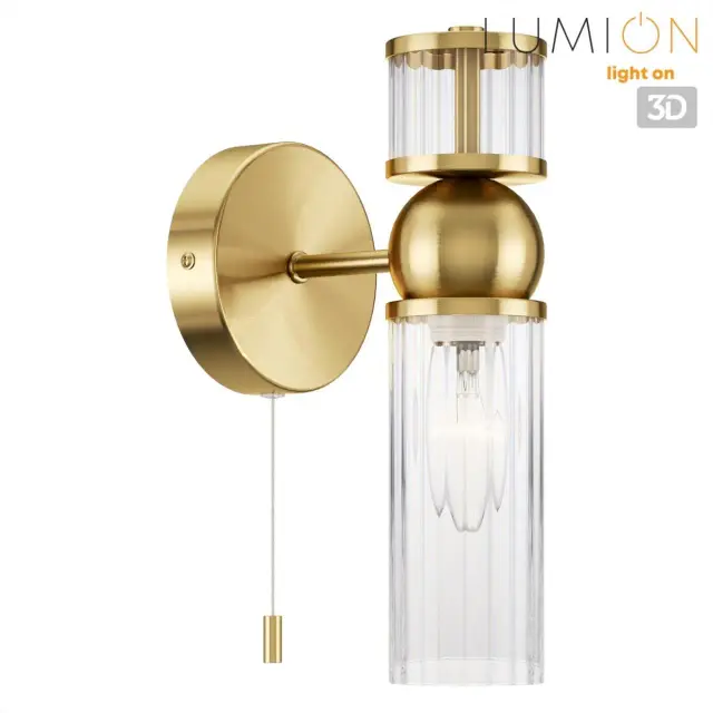 Бра Lumion DENVER в матовой латуни с вертикальным рельефным стеклянным плафоном и декоративной верхней секцией, ракурс 5